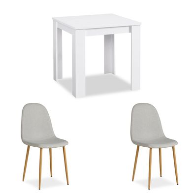 Essgruppe mit 2 Stühlen Esstisch Weiß 80x80 cm Esszimmertisch Holz Massiv Polsters...
