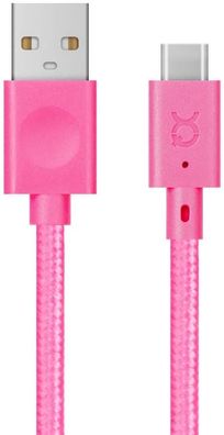 Xqisit Ladekabel Datenkabel USB-C zu USB-A Kabel 1,80 Meter lang Textilmantel pink