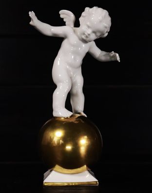 Karl Tutter Figur für Hutschenreuther Kunstabteilung US Zone Engel gold Kugel #A