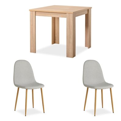 Essgruppe mit 2 Stühlen Esstisch 80x80 cm Esszimmertisch Holz Natur Massiv Polster...