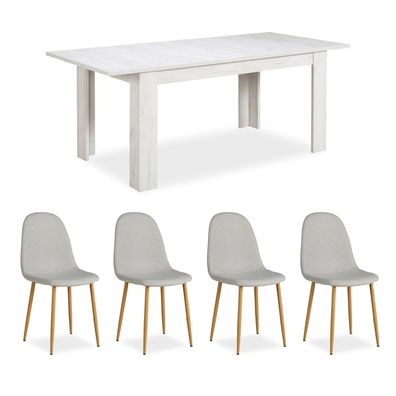 Essgruppe mit 4 Stühlen Esstisch Esszimmertisch Weiß Vintage Holztisch Massiv ...