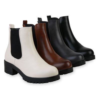 VAN HILL Damen Stiefeletten Chelsea Boots Plateau Vorne Profil-Sohle Schuhe 836401