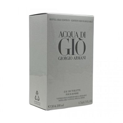 Armani Giorgio Acqua di Gio Pour Homme EDT Refillable 50 ml + EDT Refill 200 ml NEU O