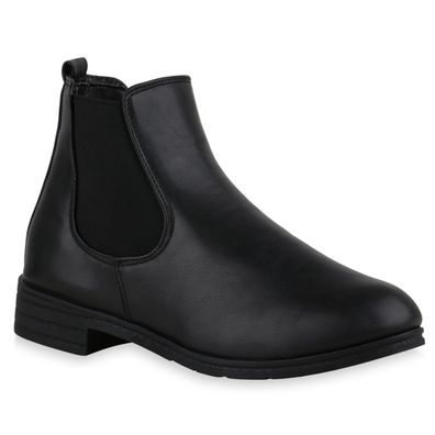 VAN HILL Damen Stiefeletten Chelsea Boots Blockabsatz Basic Schlupf-Schuhe 835924