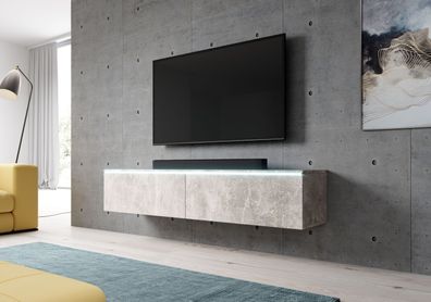 Furnix TV-Kommode Lowboard Bargo 140 cm Schrank mit LED-Beleuchtung Beton/ Beton