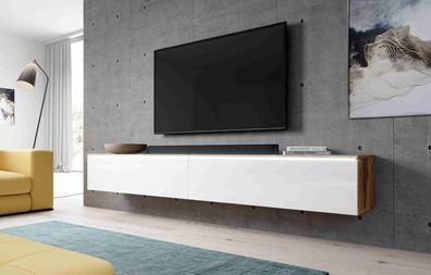 FURNIX TV Lowboard BARGO Fernsehschrank 200 cm (2x100cm) ohne LED Wotan-Weiß Glanz