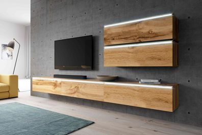 FURNIX Möbelwand BARGO V mit LED: 3x TV-Schrank 2x Regale Wotan