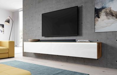 FURNIX TV Lowboard BARGO Fernsehschrank 200 cm (2x100cm) mit LED Wotan -Weiß Glanz