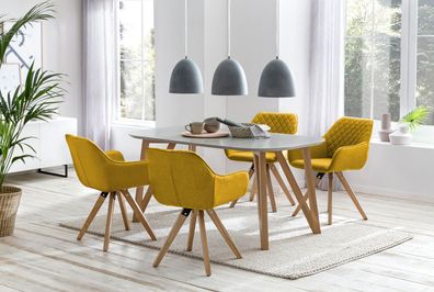 Tisch mit Stühlen Essgruppe 5 tlg. 180x90 cm Grau/ Gelb