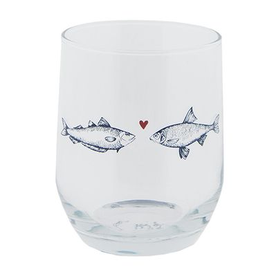Clayre & Eef Wasserglas Ø 7x9 cm / 300 ml Transparant Glas Fische