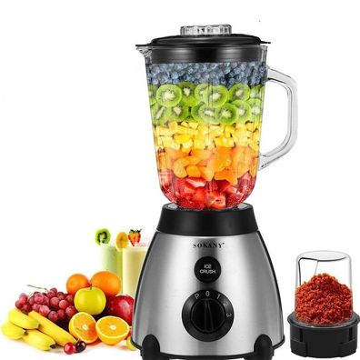 SOKANY 400W Standmixer Smoothie Maker 1,5L Glasbehälter Mixer 0,3L Kaffeemühle SK-149
