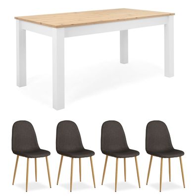 Essgruppe mit 4 Stühlen Esstisch ausziehbar Esszimmertisch Weiß Holztisch Polsters...