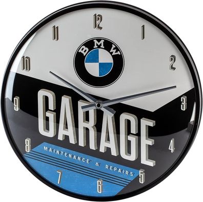 BMW Wanduhr Ø 31cm Metallgehäuse Quarzuhrwerk Batteriebetrieben Garage