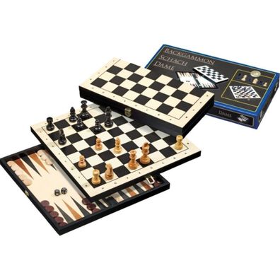 Philos 2511 - Reise-Schach-Backgammon-Dame-Set, Feld 30 mm, Königshöhe 47 mm