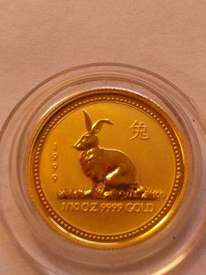 Original 15$ 1999 Australien Lunar Hase 3,11g 1/10 Unze Gold 15 Dollars 1999