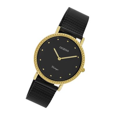 Oozoo Edelstahl Damen Uhr C20058 Quarzuhr Armband schwarz Vintage Slim UOC20058