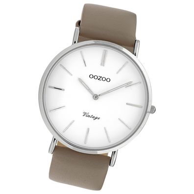 Oozoo Damen Armbanduhr Ultra Slim Leder grau, taupe UOC20076