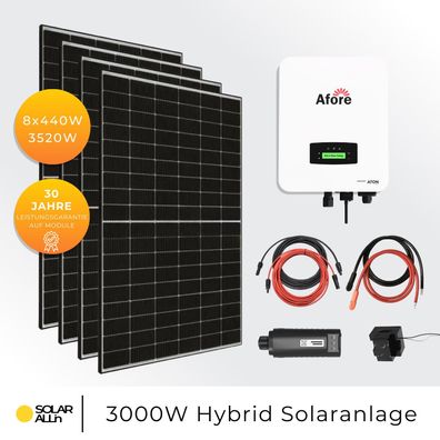 3520Wp/3000W (3kW) Hybrid Solaranlage, JA Solar Bifazial, Afore, WIFI