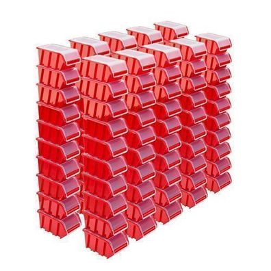 100x Stapelbox mit Deckel Box Sortierbox Rot NPKL8 12x19,5x9