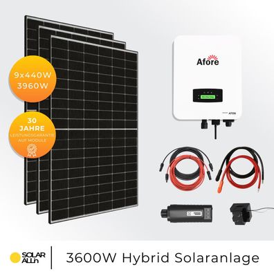 3960Wp/3600W (3,6kW) Hybrid Solaranlage, JA Solar Bifazial, Afore, WIFI