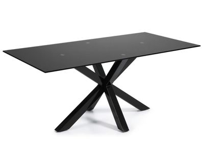 Tisch Argo 200 x 100 x 75 cm Epoxidschwarz und schwarzes Glas Esszimmer Esstisch