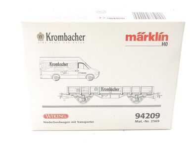 Märklin H0 94209 offener Güterwagen Niederbordwagen mit Transporter "Krombacher"