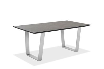Gartentisch Noha 200x95 Tischplatte HPL Granit Trapezkufe Edelstahl gebürstet