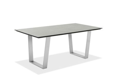 Gartentisch Noha 180x95 Tischplatte HPL Zement Trapezkufe Edelstahl gebürstet