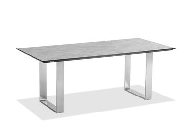 Gartentisch Noha 200x95 Tischplatte HPL Zement Profilkufe Edelstahl gebürstet