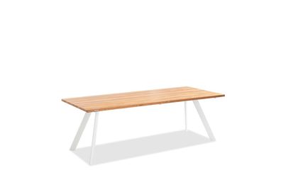 Gartentisch Noha 200x95 Tischplatte Teak gebürstet Stativprofil Aluminium Ivory