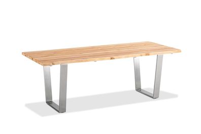 Gartentisch Solido 248x95 Tischplatte Teakholz Baumkante Trapezkufe Edelstahl