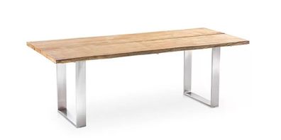 Gartentisch Solido 280x95 Tischplatte Teakholz Baumkante Profilkufe Edelstahl