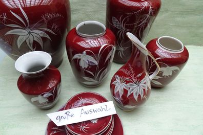 Spechtsbrunn handgemalt "rote Serie Vasen Teller Schalen