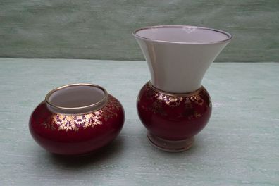 2 kleine Vasen bordeaux-gold Edelstein Küps 6,5 & 12 cm