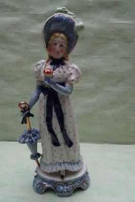 große Figur GDR 1877 Echt Kobalt blau Dame Frau mit Hut & Schirm ca 35 cm