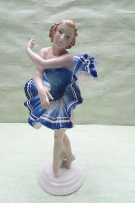 grünes Karl ENS Volkstedt Thüringen Ballerina blaues Kleid 20er Jahre ca 27 cm