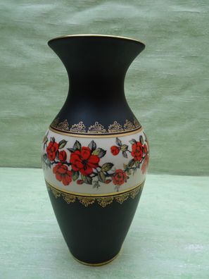 Waldershof Vase schwarz-rot-gold Blumen ca 25 cm