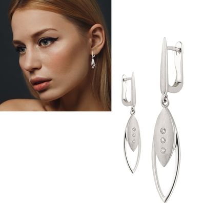 1 Paar Damen Ohrhänger 37mm aus 14 Karat 585 Weißgold Diamanten 0,045 ct. W/ SI