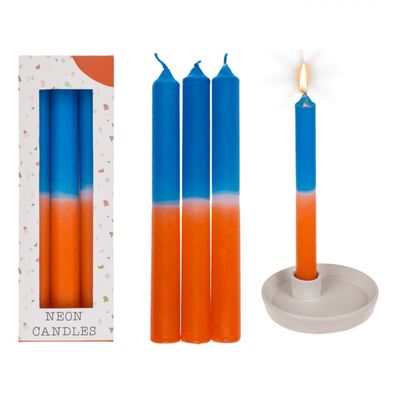 Stabkerze mit Farbverlauf orange/ blau ca. 20 x 2,15 cm 3er Set in Geschenkbox