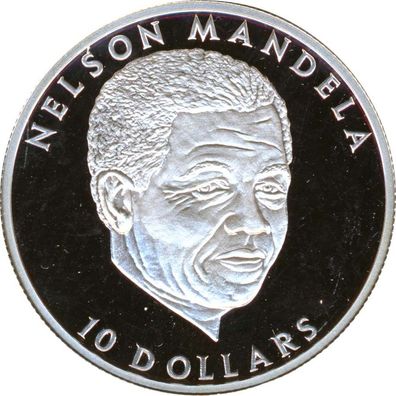 Liberia 10 Dollars 2001 PP Nelson Mandela Silber*