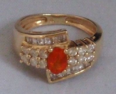 Ring Feueropal Opal + 1.00 Carat Brillant Diamant 750 gold neu wertig