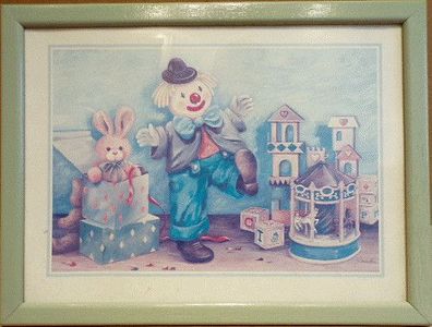 Kinderzimmer Wandbild Wanddeko Hase Zirkus Clown Kinderbild Holzrahmen