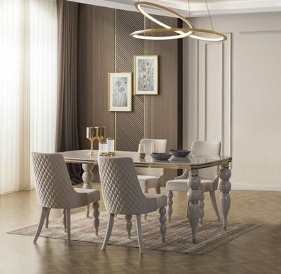 Dunkel-Beige Essgruppe Designer Holz Esstisch x6 Stühle 7tlg Luxus Set