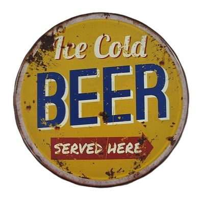 Blechschild, Reklameschild, Ice Cold Beer, Gastronomie Wandschild Ø 33 cm