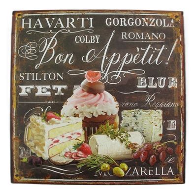 Blechschild, Reklameschild, Käsespezialitäten Bon Appetit, Wandschild 30x30 cm