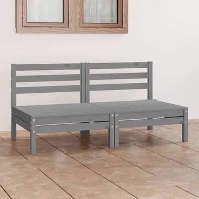 vidaXL 2-Sitzer-Gartensofa Grau Kiefer Massivholz