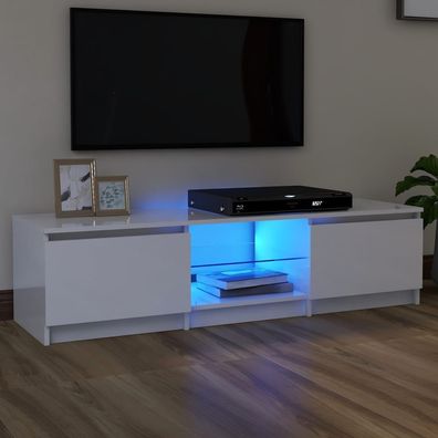 vidaXL TV-Schrank mit LED-Leuchten Hochglanz-Weiß 140x40x35,5 cm