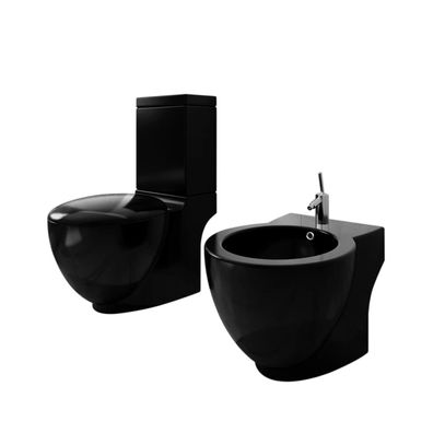 vidaXL Stand-WC & Bidet Set Schwarz Keramik