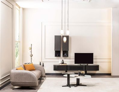 Komplette Moderne Wohnzimmer Garnitur Designer Stoffsofa TV-Ständer 6tlg
