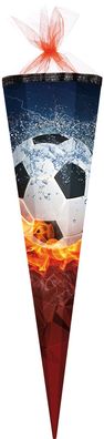 Nestler Schultüte 85cm 6-eckig Tüllverschluss mit Textilborte "Fußball 2017"